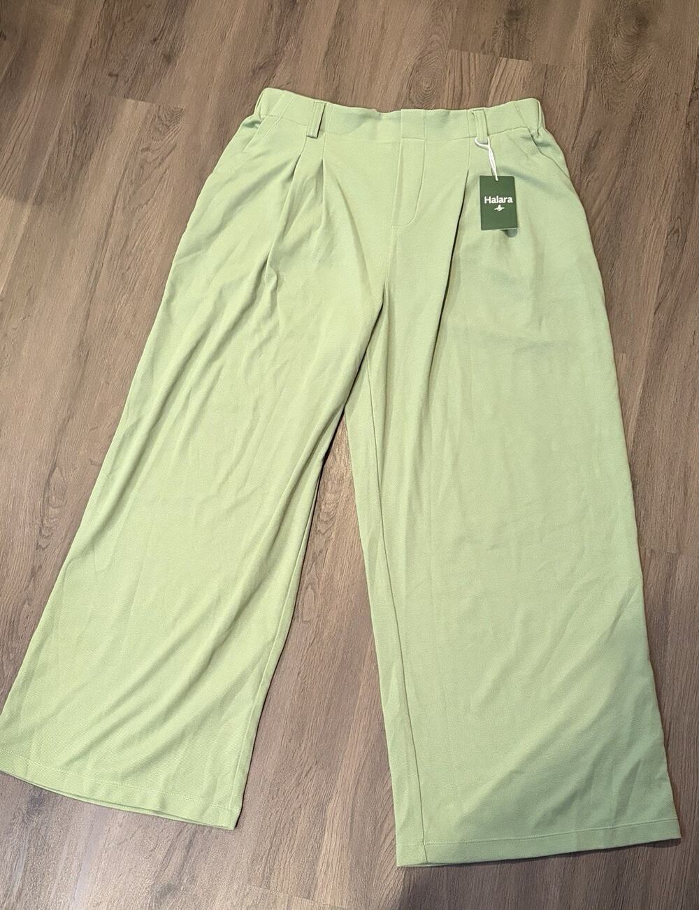 Halara Women’s Green Solid Pleated Wide-Leg Elastic Waist Dress Pants XL